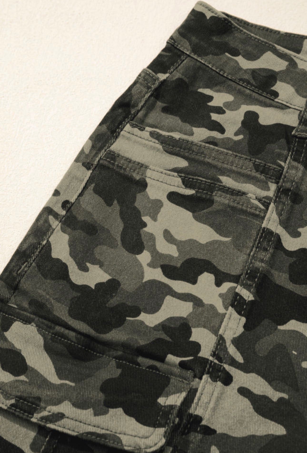 Camouflage Print Multi Pocketed Denim Pants