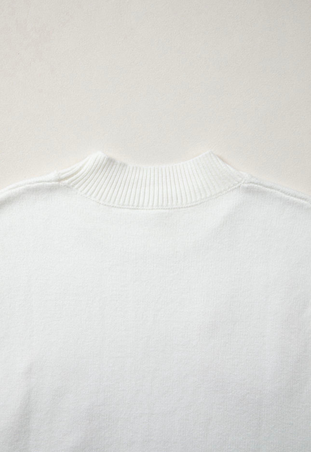 Parchment Corded Horseshoe Ribbed Trim Mock Neck Short Sleeve Sweater