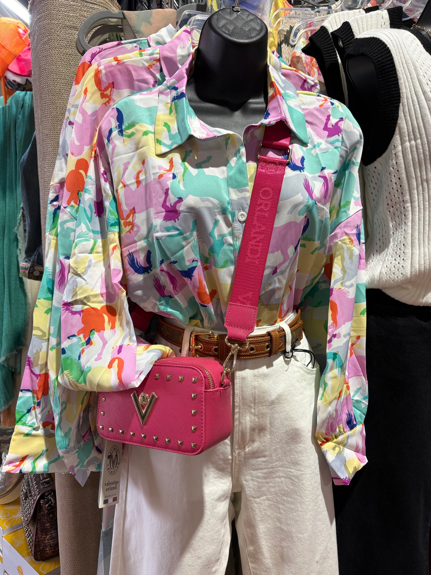 Lightweight Long Sleeve Colorful Horse Blouse