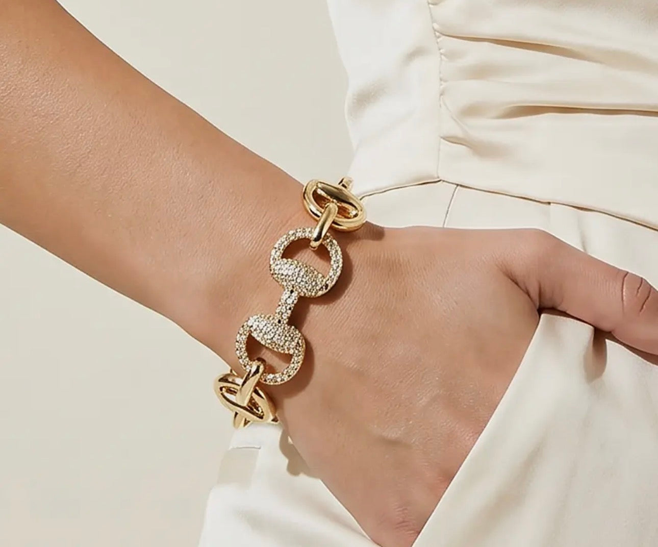 Horsebit Cz Pave Chain Link Bracelet