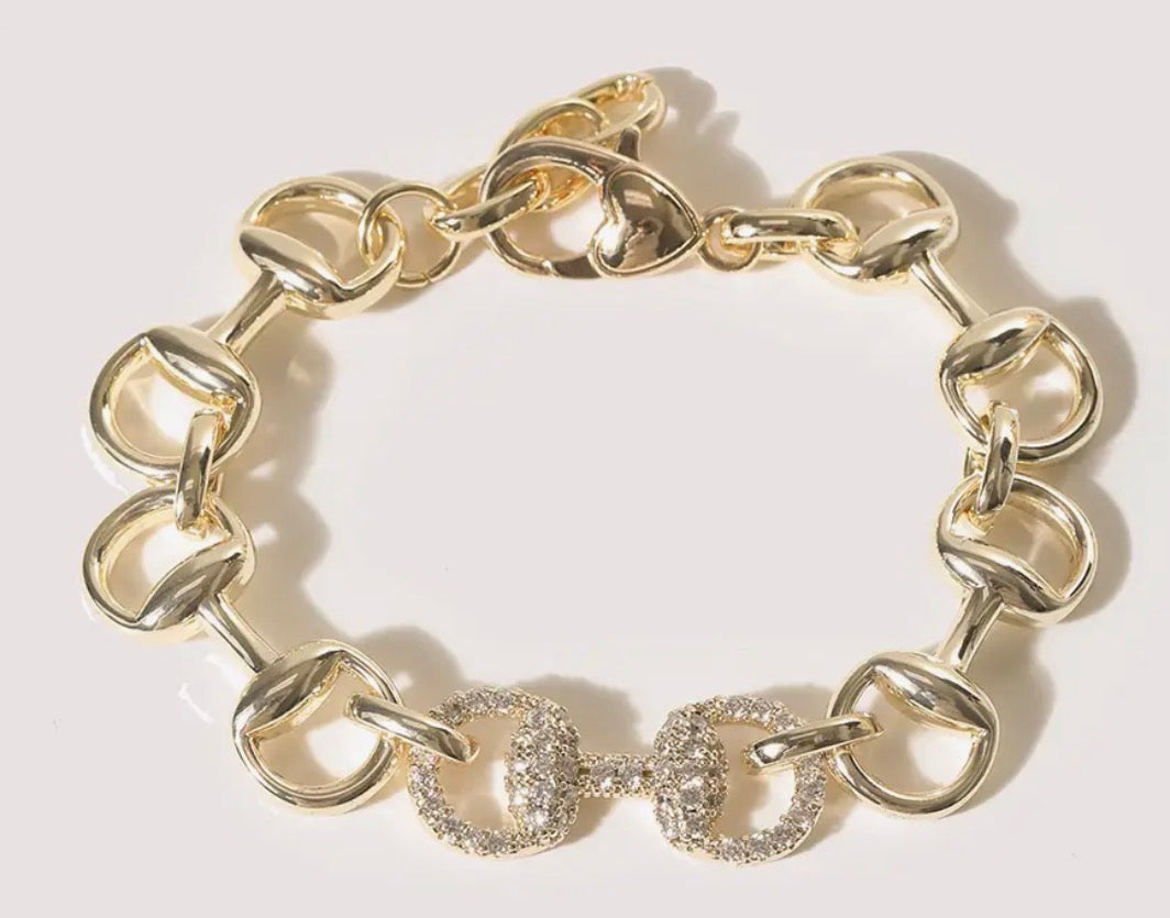 Horsebit Cz Pave Chain Link Bracelet