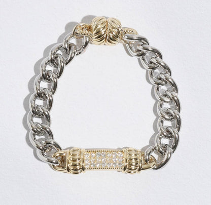 Cz Stone Paved Bar Pointed Chain Magnetic Bracelet