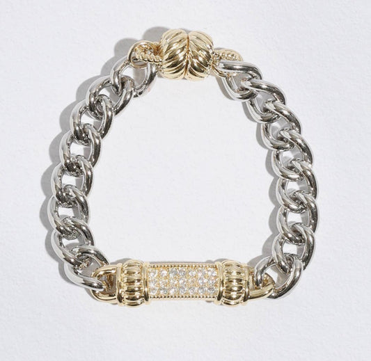 Cz Stone Paved Bar Pointed Chain Magnetic Bracelet