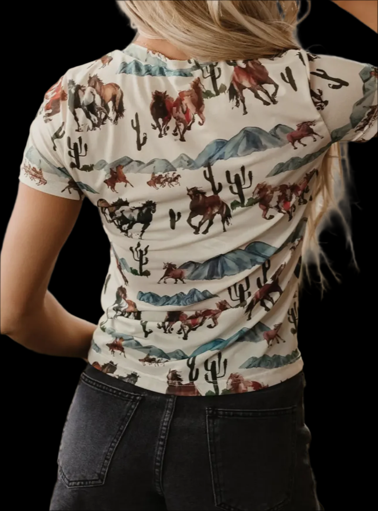 Western Fashion Mustang River Printed Mesh Top