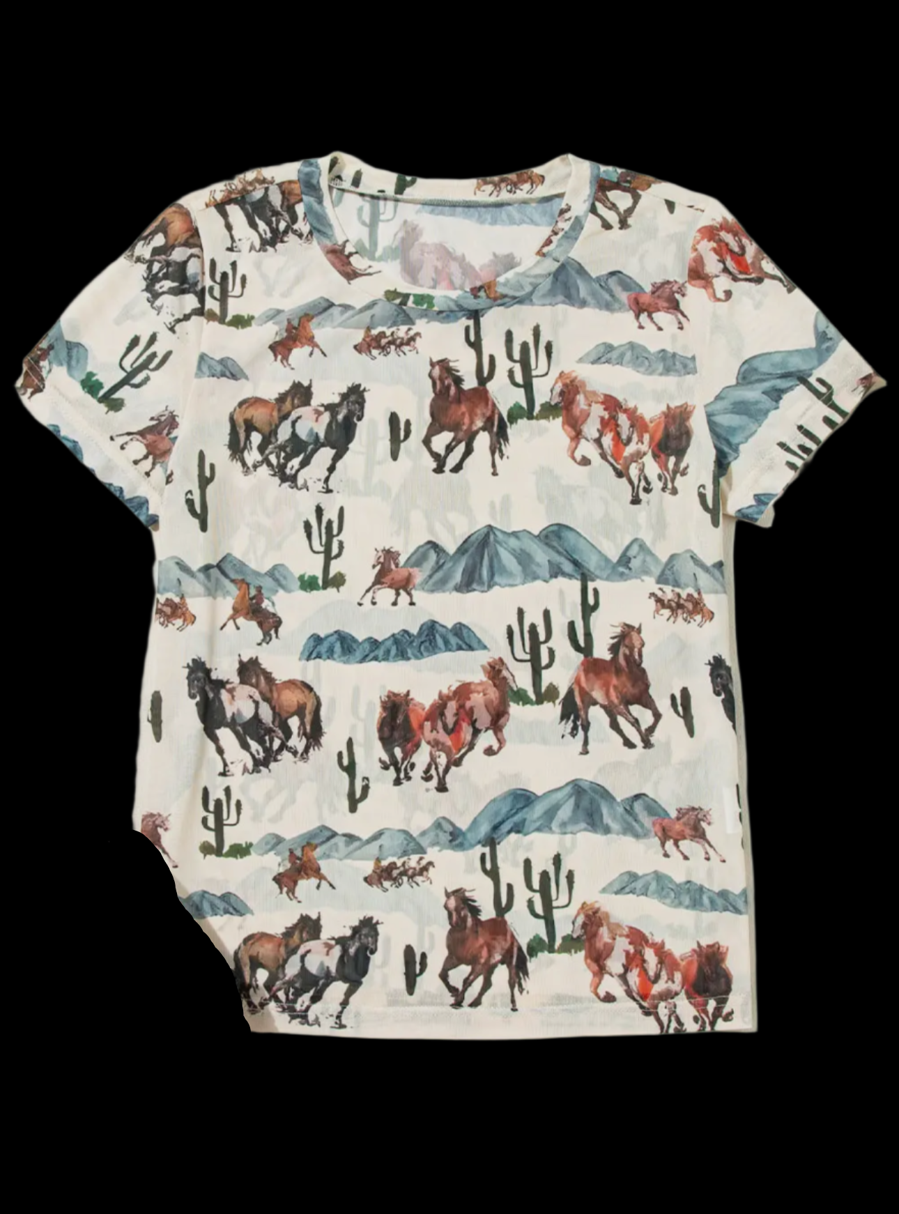 Western Fashion Mustang River Printed Mesh Top