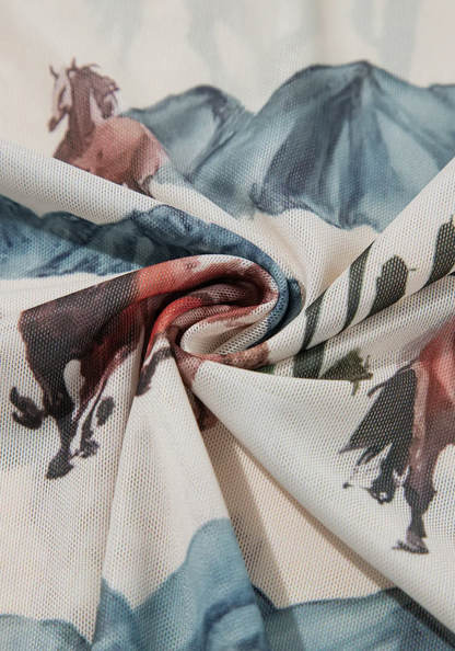 Western Fashion Mustang River Printed Mesh Top