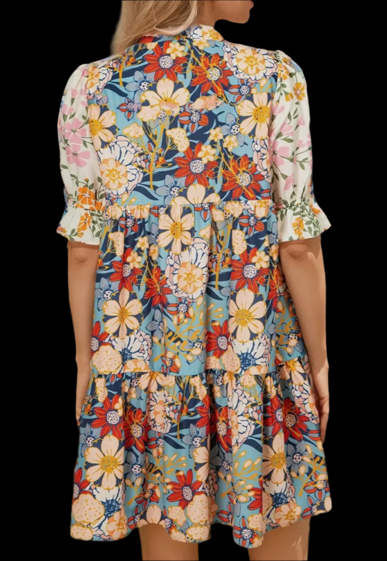 Boho Floral Crocket Patchwork Loose Mini Dress