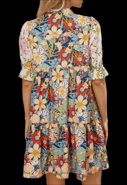 Boho Floral Crocket Patchwork Loose Mini Dress