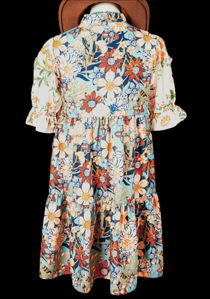 Boho Floral Crocket Patchwork Loose Mini Dress