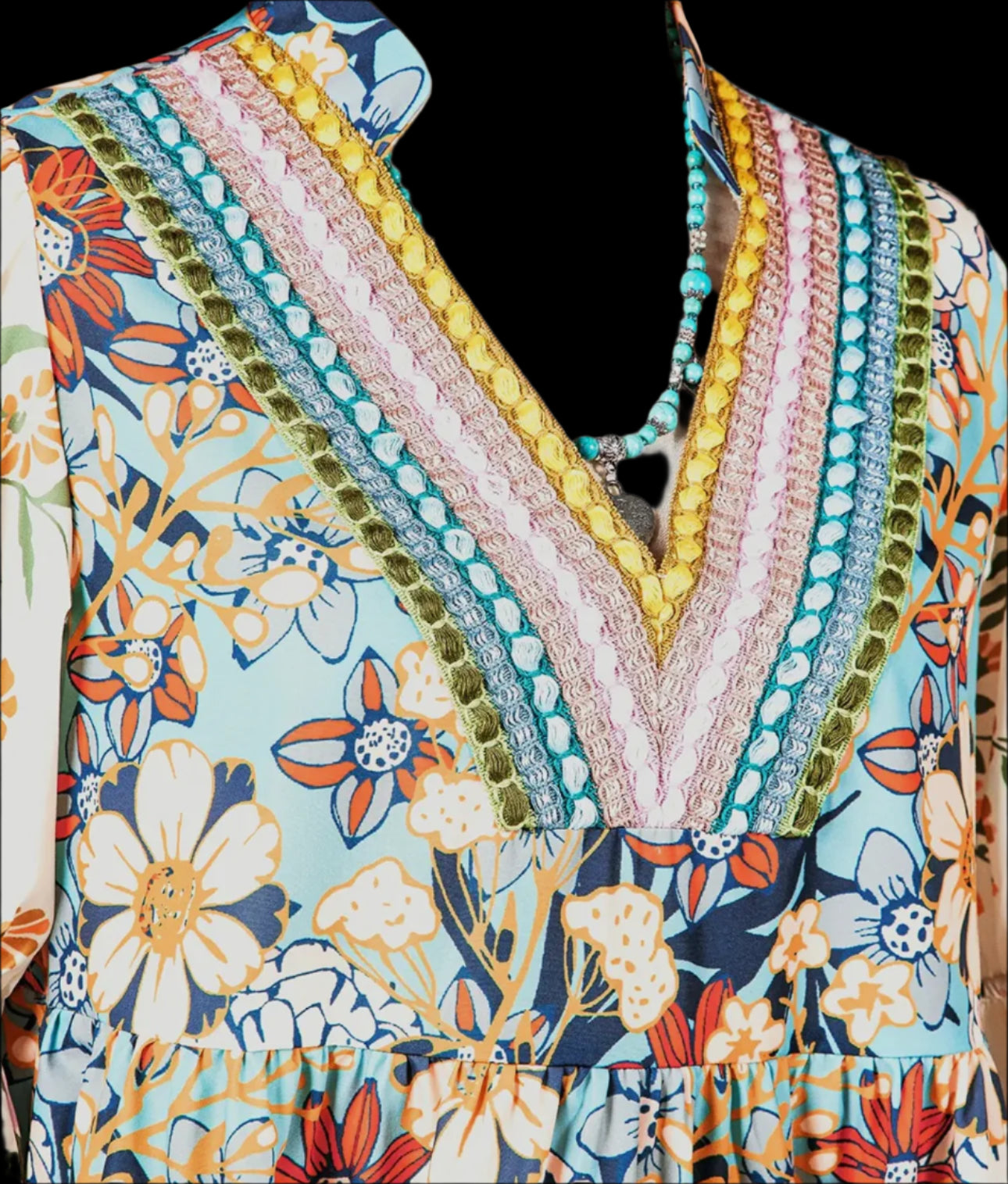 Boho Floral Crocket Patchwork Loose Mini Dress