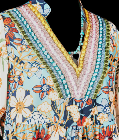 Boho Floral Crocket Patchwork Loose Mini Dress