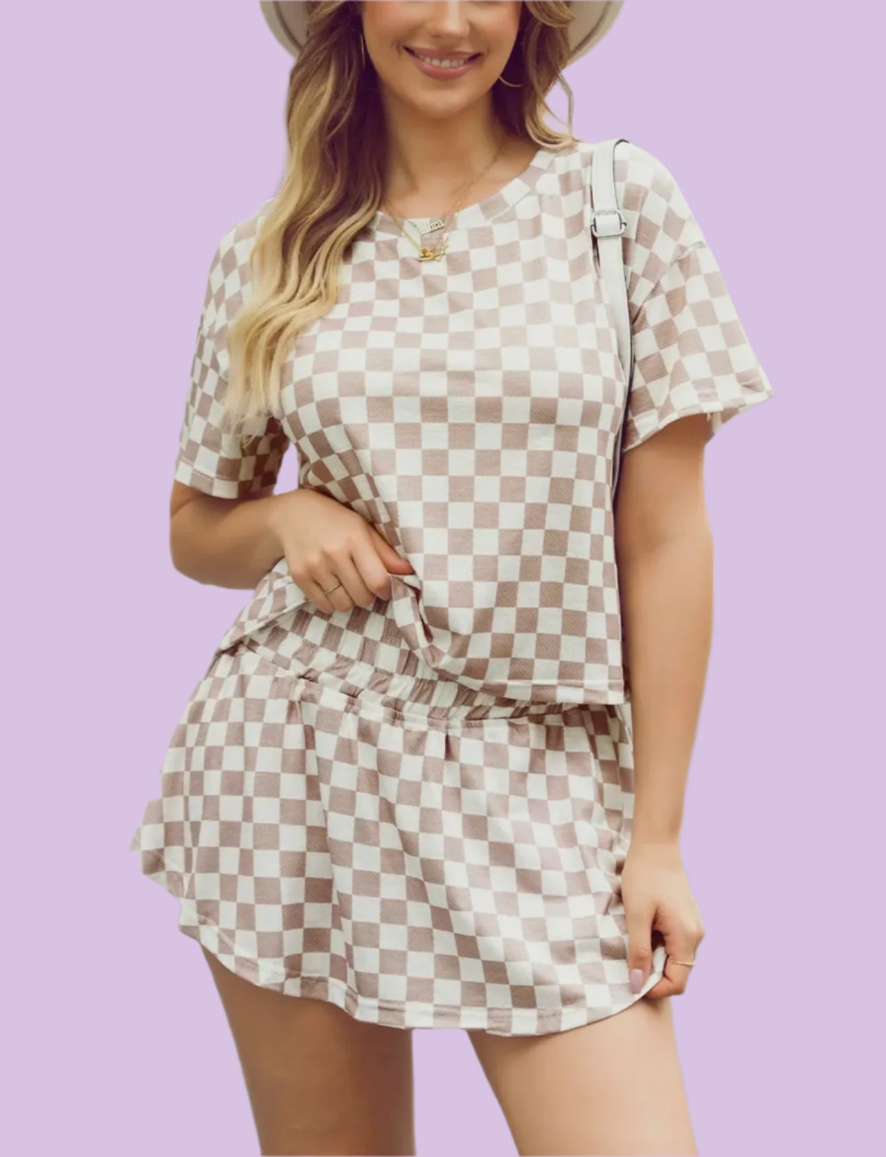 Checkered Top and High Waisted Skort 2pc Set