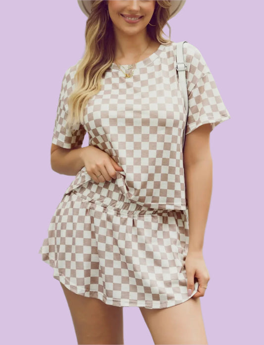 Checkered Top and High Waisted Skort 2pc Set