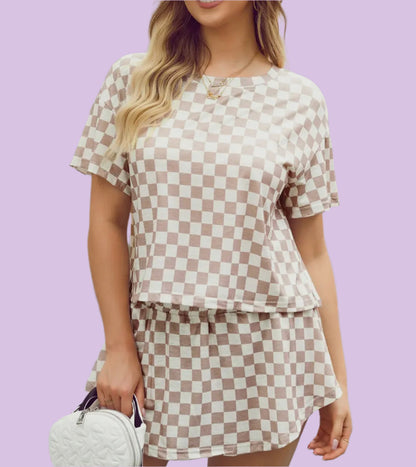 Checkered Top and High Waisted Skort 2pc Set