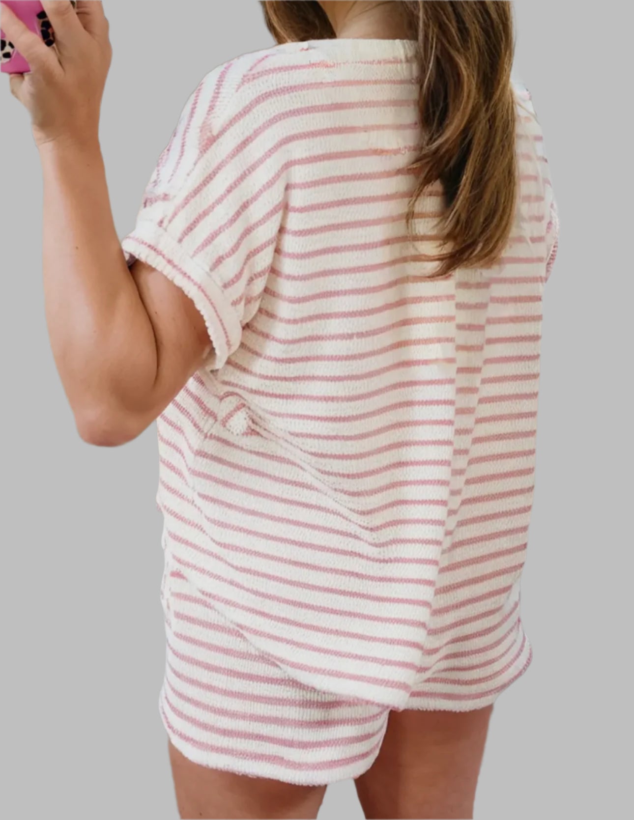 Stripe Knitted Top and Drawstring Shorts Set