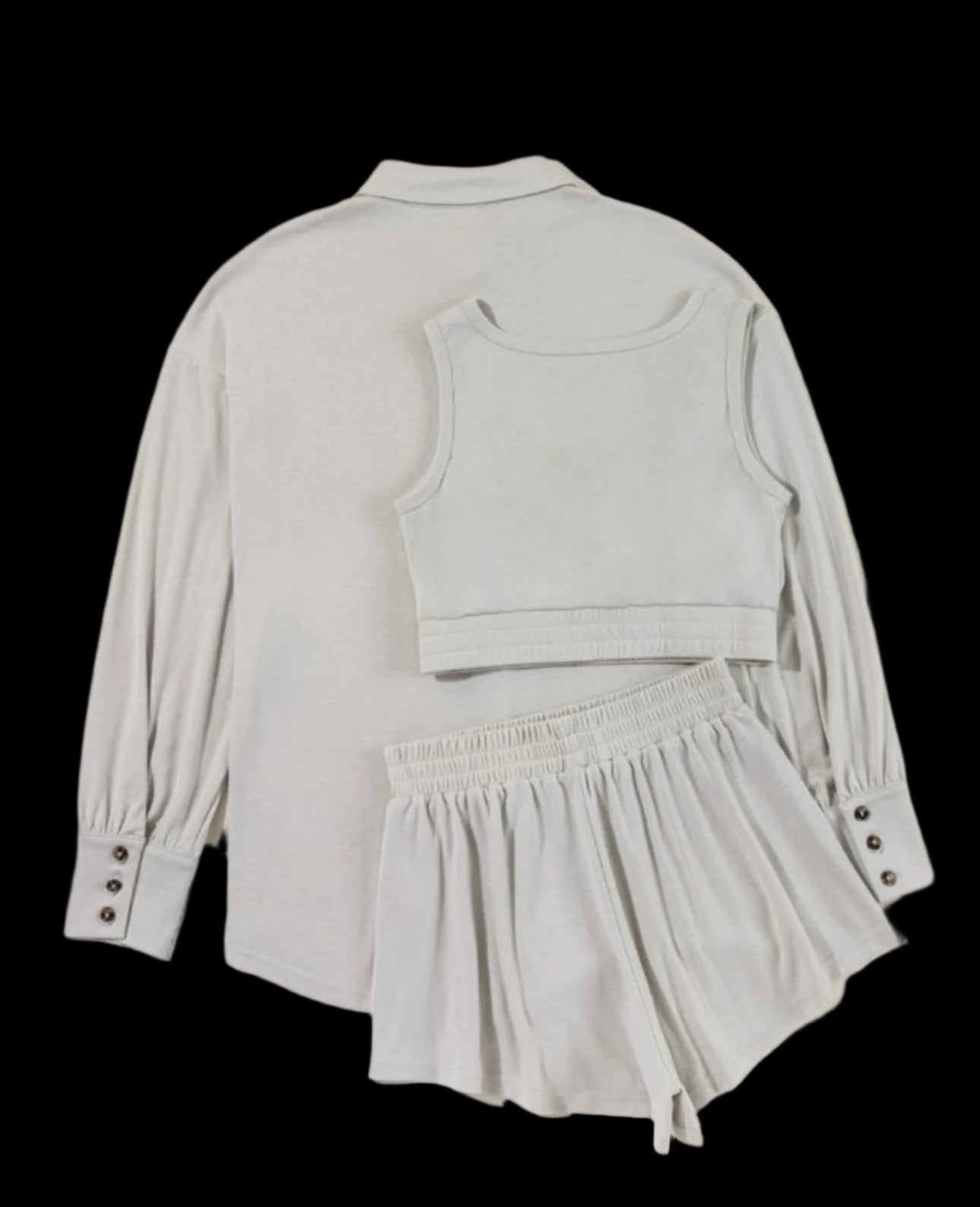 3 Piece Crop Tank top Shorts with Cardigan Lounge set