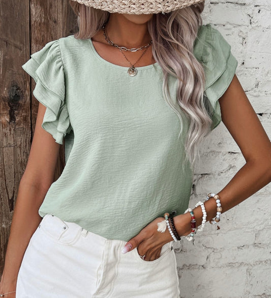 Ruffled Short Sleeve Blouse