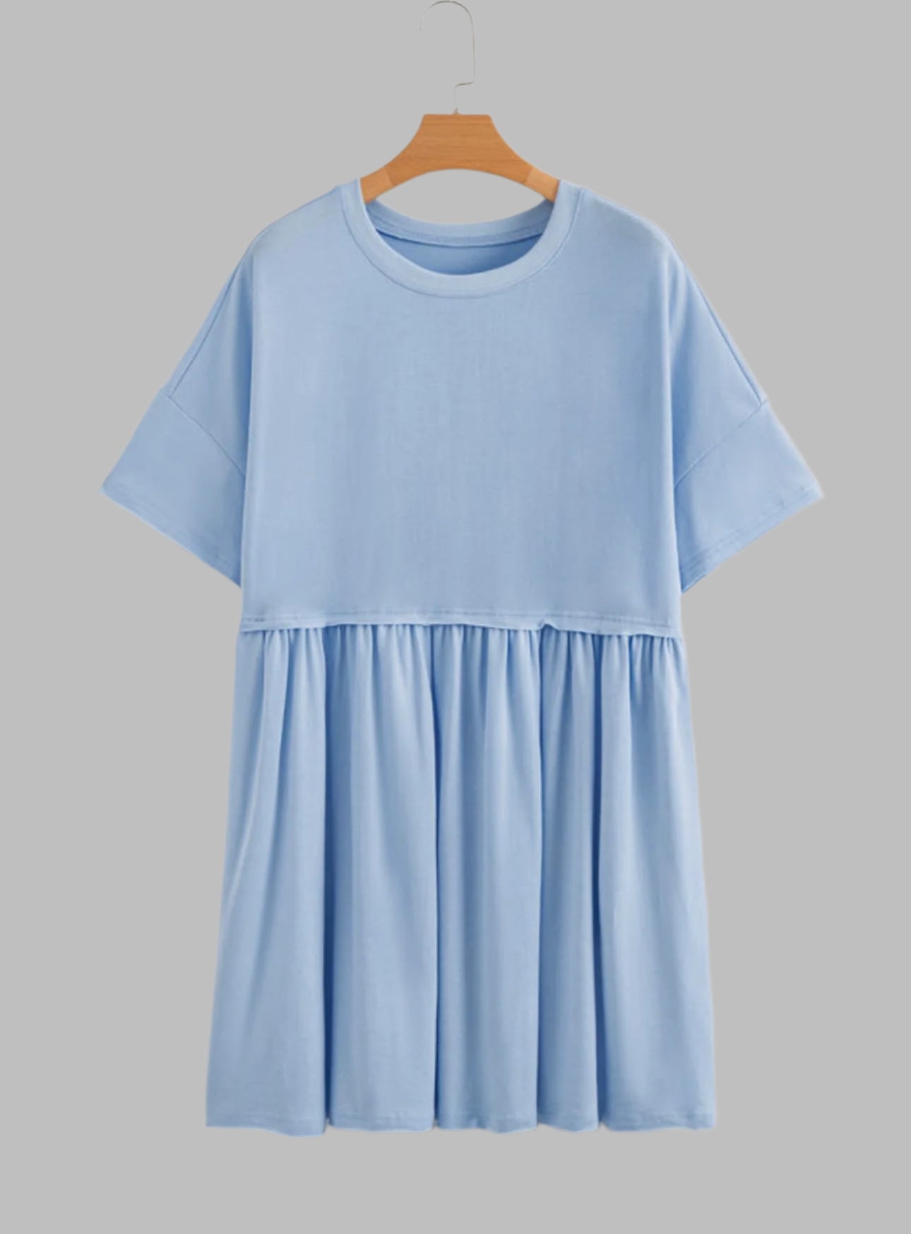 Sky Blue Pocketed Raw Edge Babydoll Dress
