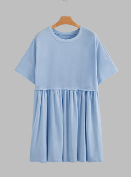 Sky Blue Pocketed Raw Edge Babydoll Dress