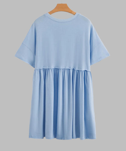 Sky Blue Pocketed Raw Edge Babydoll Dress