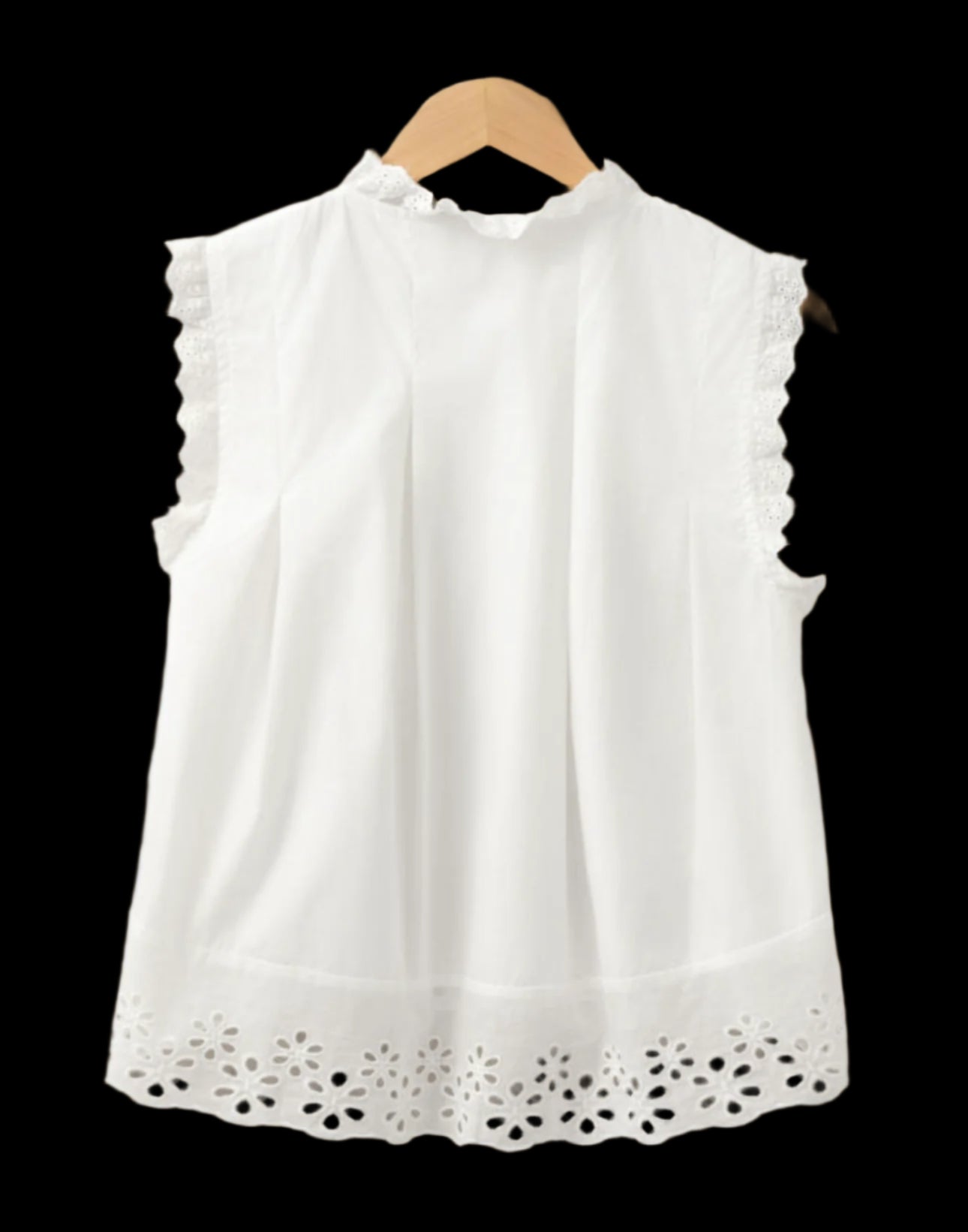 Lace Crochet Eyelets Sleeveless Buttoned Shirt