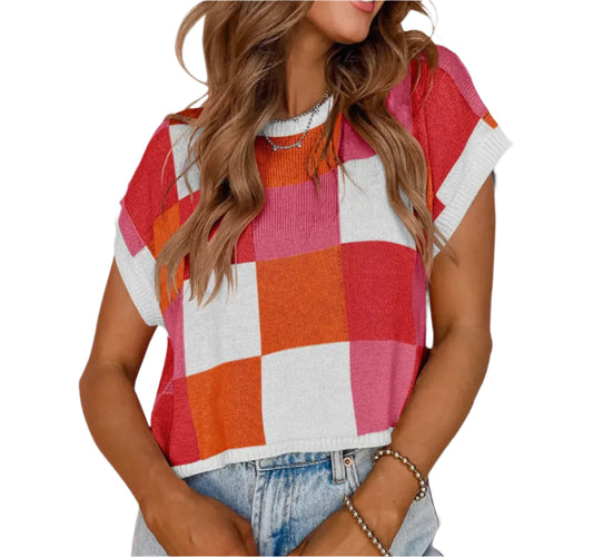 Colorblocked Sweater Vest Crew Neck Knit Trendy Pullover