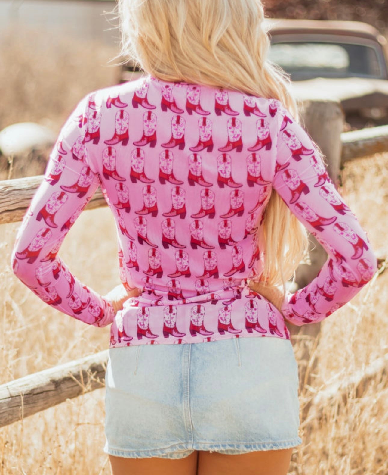 Cowgirl Boots Mesh Mock Neck Top