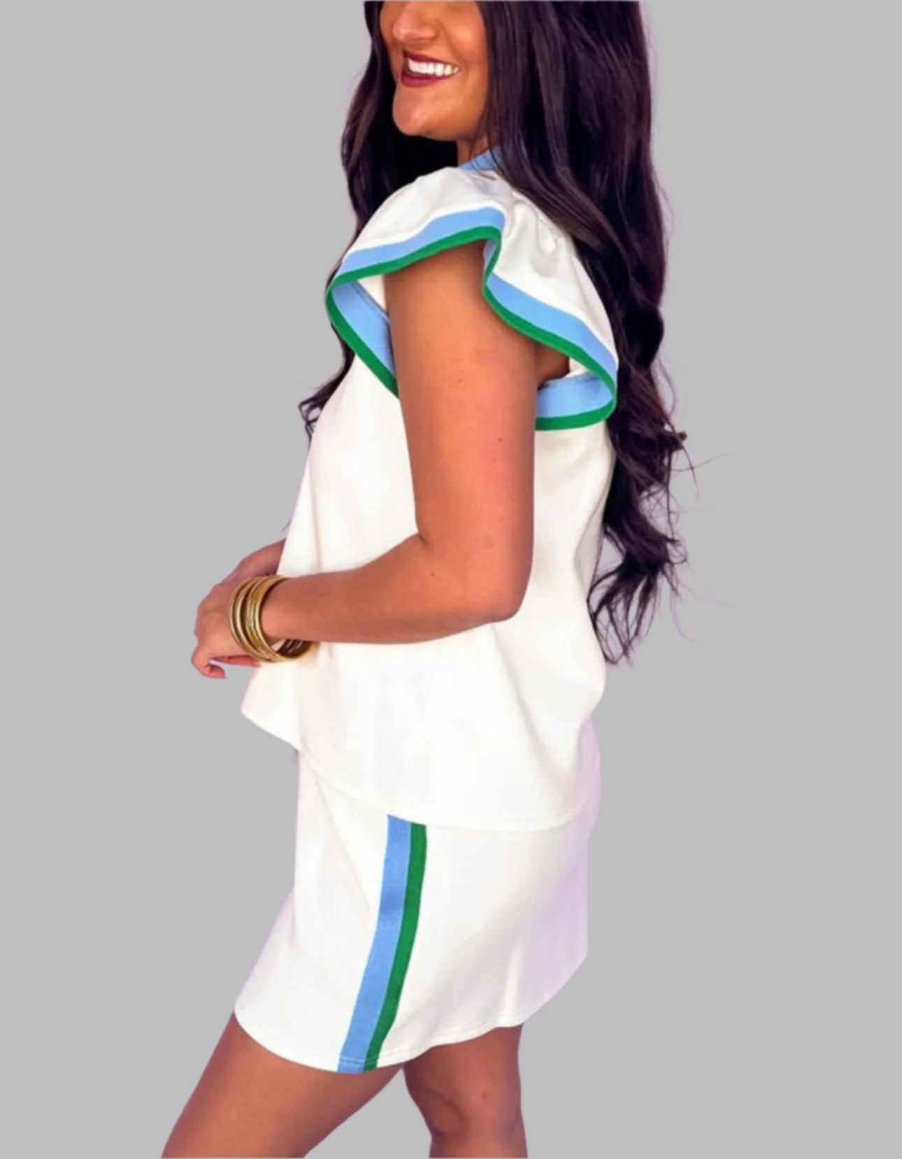 Colorblock Cap Sleeve Top and Skirt Set