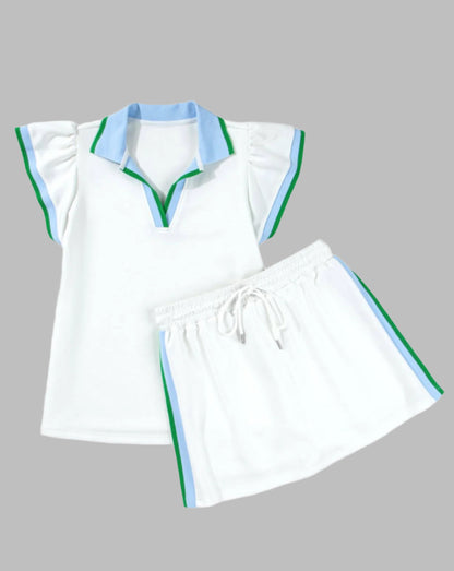Colorblock Cap Sleeve Top and Skirt Set