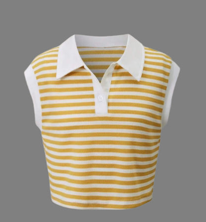 Girls Fashionable Preppy Copped Collared Polo Top