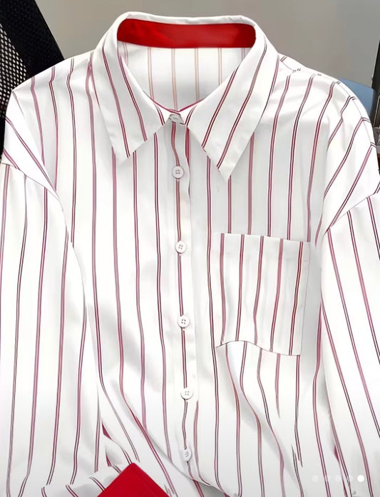 White and Red Stripped Blouse