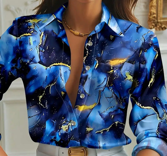 Long Sleeve Marbled Blouse