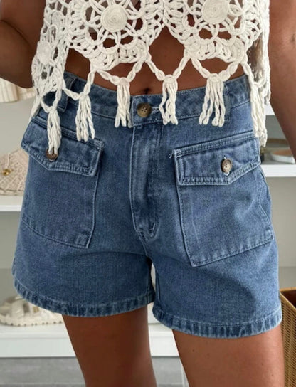 Dusk Blue Flap Pocket Denim Shorts