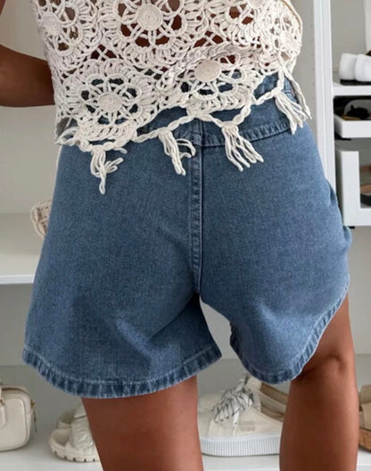 Dusk Blue Flap Pocket Denim Shorts