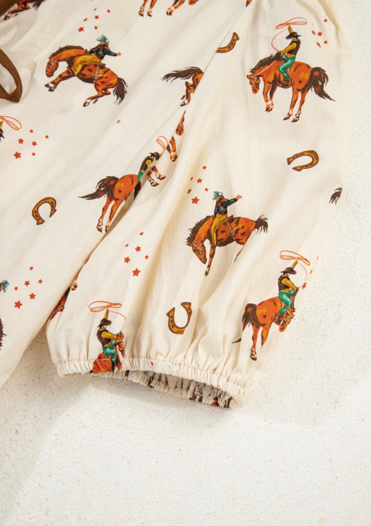 Apricot Cowboy Print Puff Sleeve Top