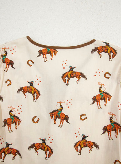Apricot Cowboy Print Puff Sleeve Top