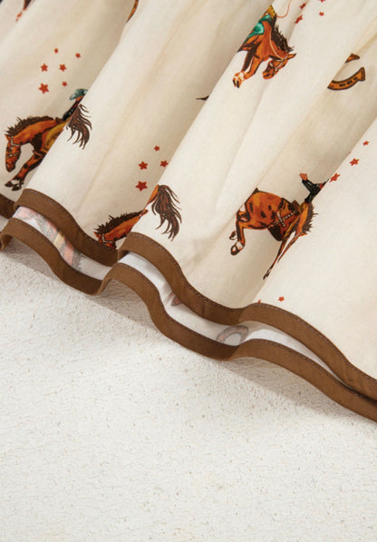 Apricot Cowboy Print Puff Sleeve Top