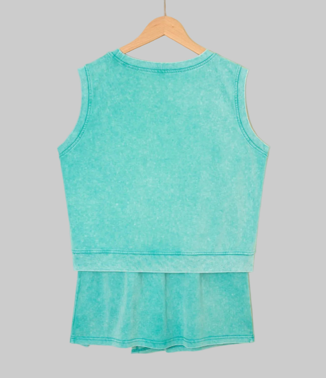 2 Pieces Mineral Wash Cotton Tank Top Lined Split Skirt Set