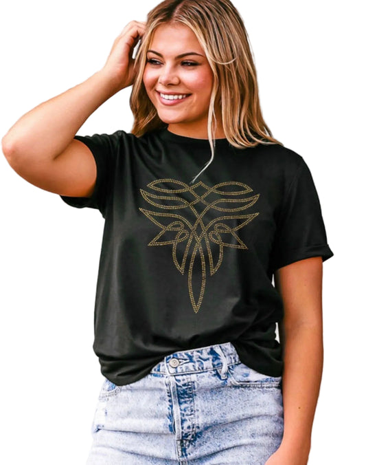 Rhinestone Western Pattern Cotton Blend Graphic T-Shirt