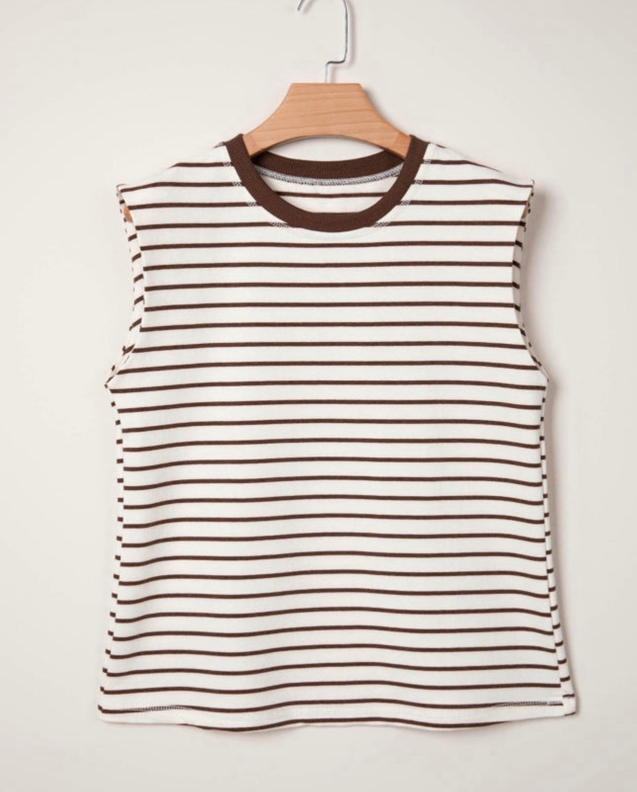 Striped Ribbed Round Neck Trim Loose Tank