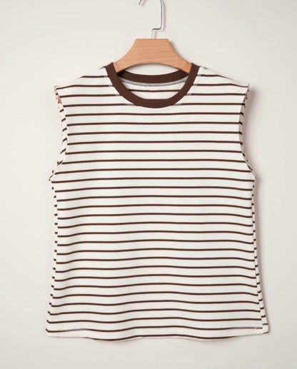 Striped Ribbed Round Neck Trim Loose Tank