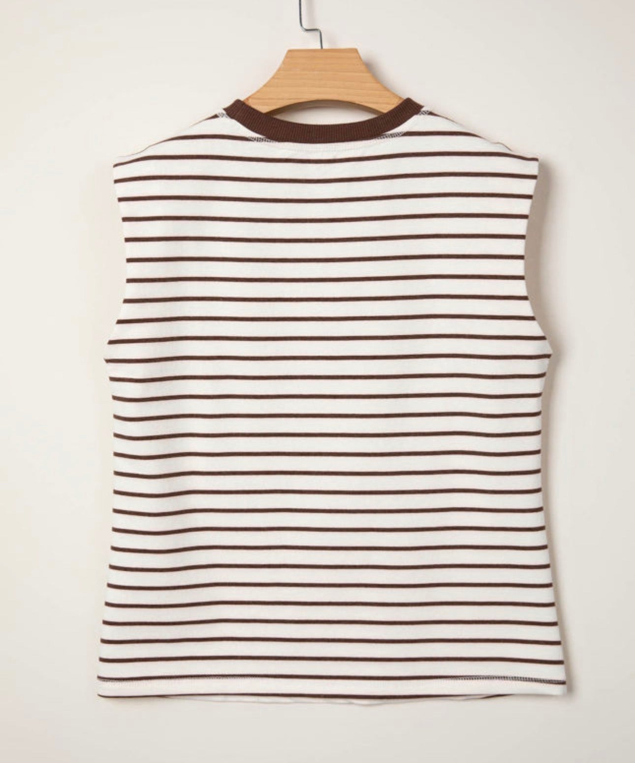 Striped Ribbed Round Neck Trim Loose Tank