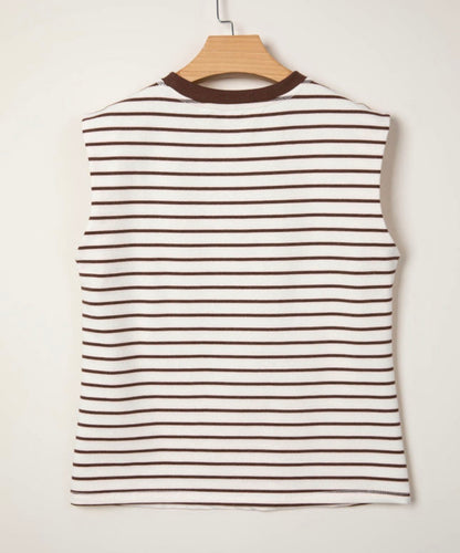 Striped Ribbed Round Neck Trim Loose Tank