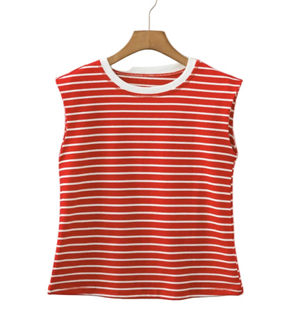 Striped Ribbed Round Neck Trim Loose Tank