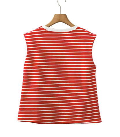 Striped Ribbed Round Neck Trim Loose Tank