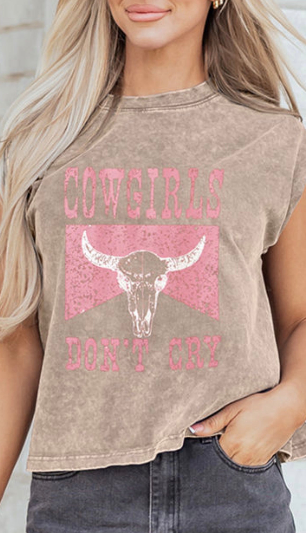 Smoke Gray COWGIRL'S DONT CRY Western Graphic Tank Top