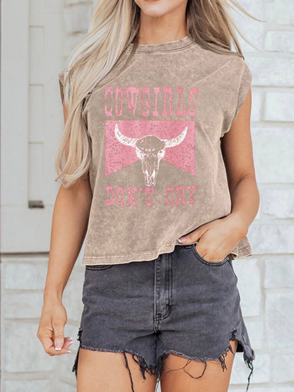 Smoke Gray COWGIRL'S DONT CRY Western Graphic Tank Top