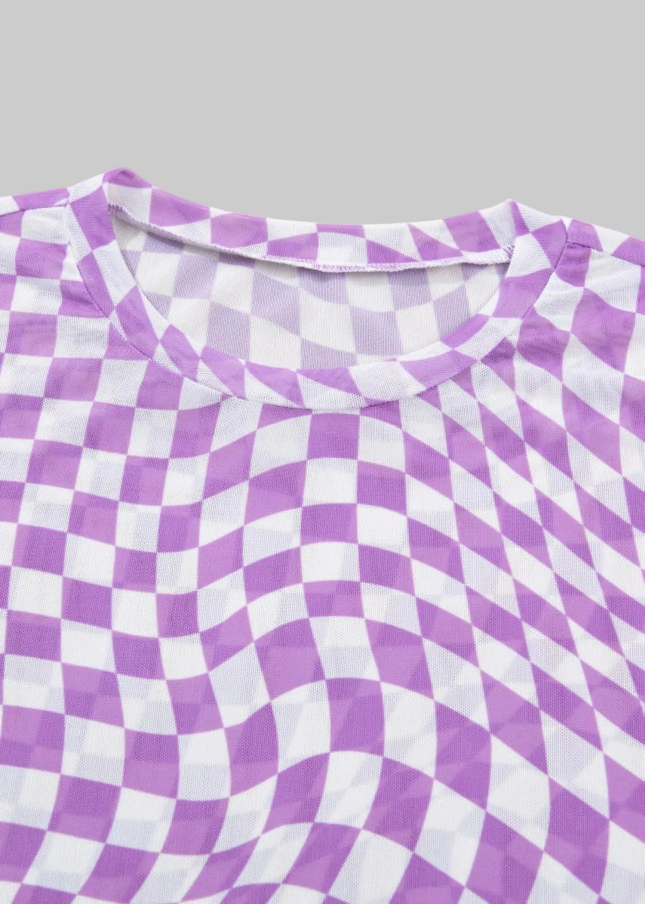 Checked Print Crew Neck Mesh T Shirt