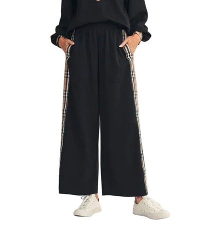 Women's Side Plaid Accent Wide Leg Sweatpants