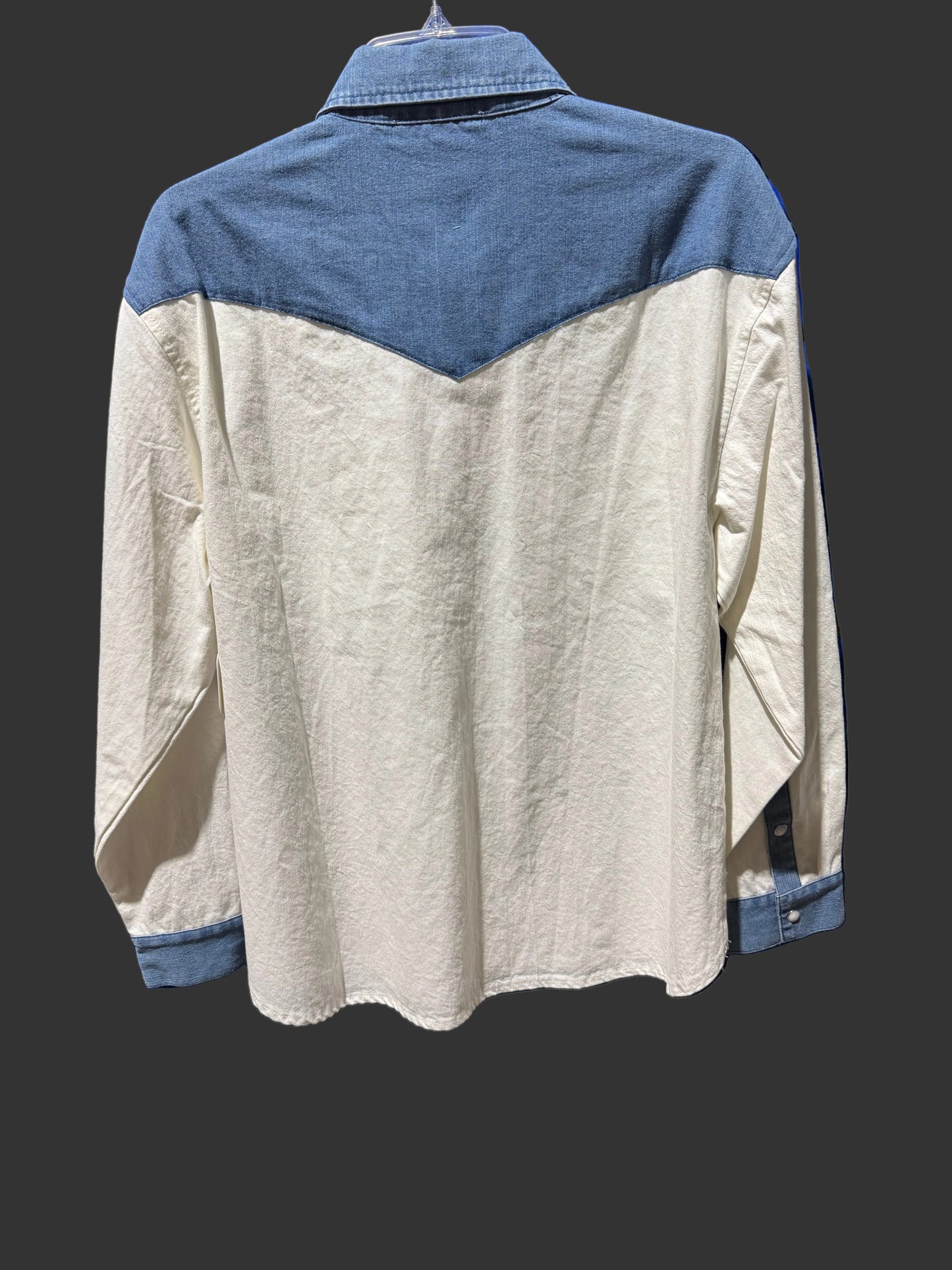 White and Denim Pearl Snap Long Sleeve Blouse